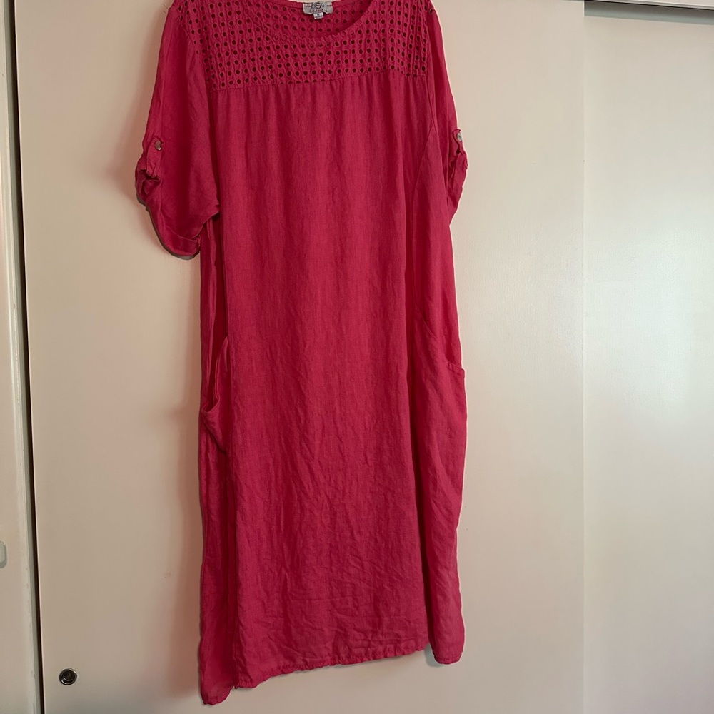 Pink Eyelet Linen Dress